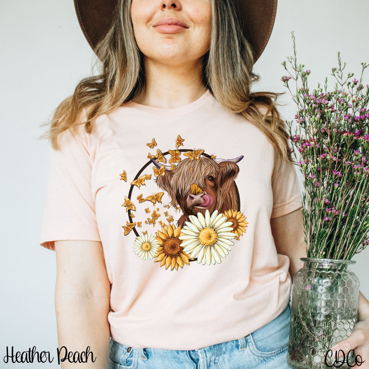 Highland Cow w/Daisies Sunflowers DTF