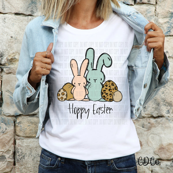 Hoppy Easter Blue Pink Bunny Leopard DTF