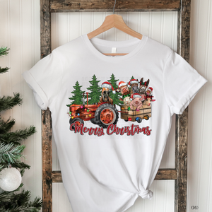 Merry Christmas Farm Animal Tractor DTF