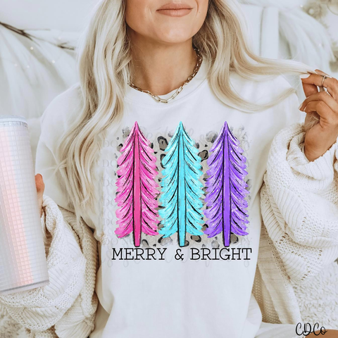 Merry & Bright Colorful Trees Leopard DTF