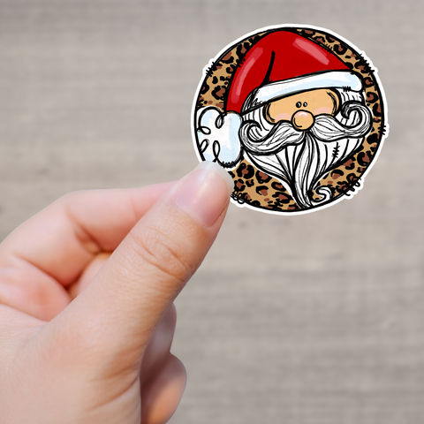 Santa Leopard Circle Kiss Cut Sticker Sheet