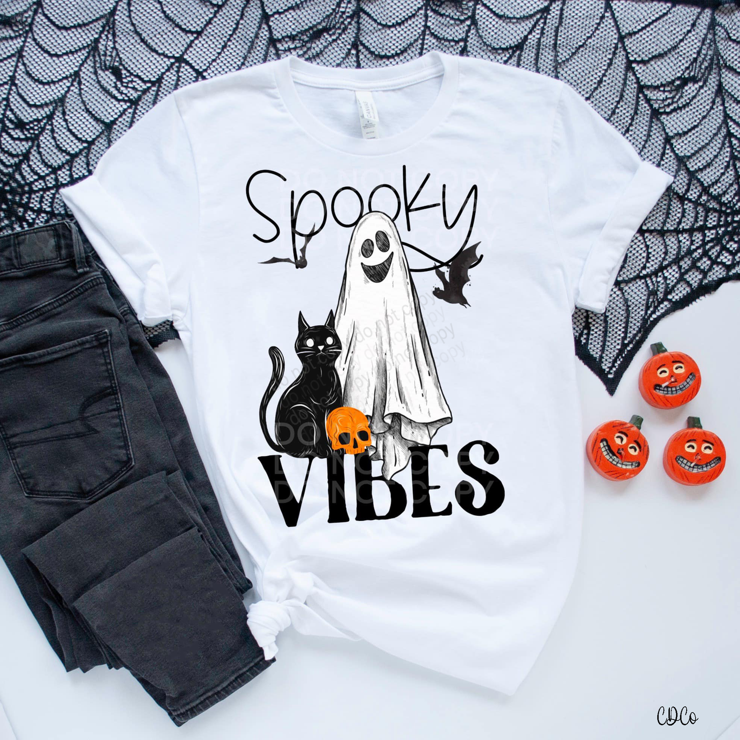 Spooky Vibes Ghost w/Cat <semi exclusive> DTF - ADULT SIZE AVAILABLE IN SCREEN