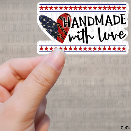Handmade with Love Red White Blue Kiss Cut Sticker Sheet