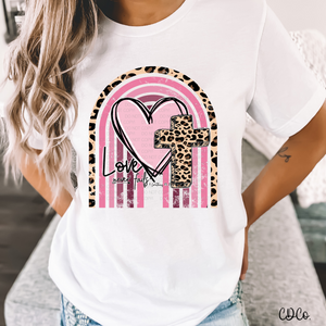 Love Never Fails Heart Leopard Cross DTF